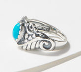 American West Sterling Silver Oval Turquoise Gemstone Leaf Band Ring Size 6